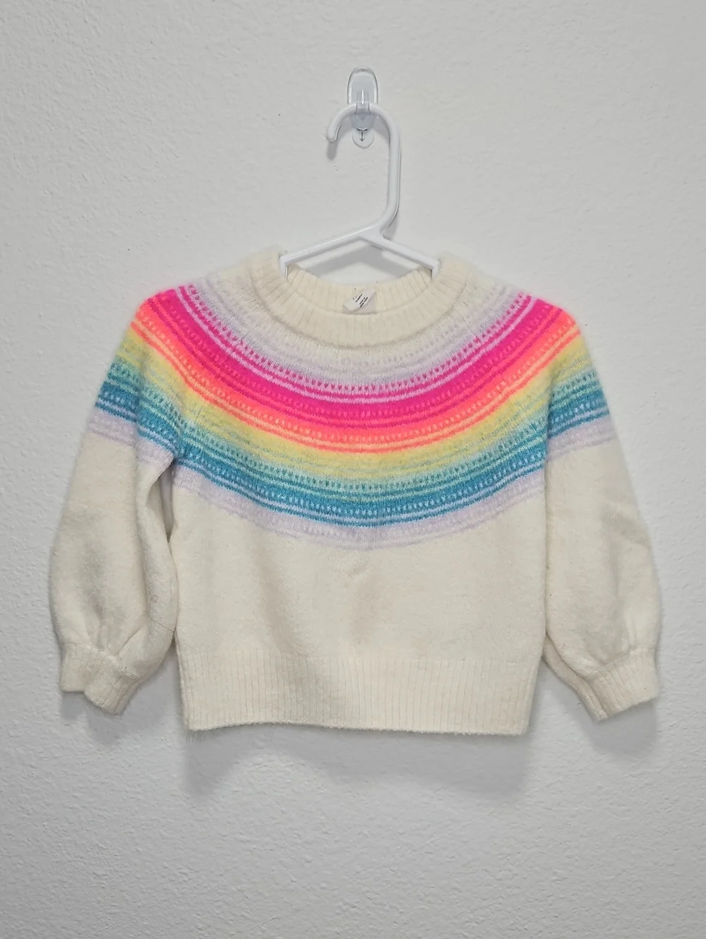Baby GAP Cozy Rainbow Yoke Sweater - Cream with Neon Stripes Toddler Size 2t